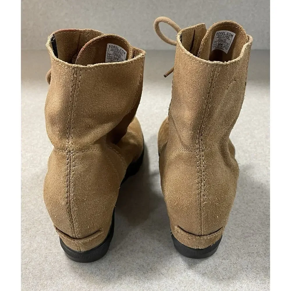 Sorel Youth Joan of Arctic Wedge Ankle Booties Kids Size 5 EUR 37 Brown Leather